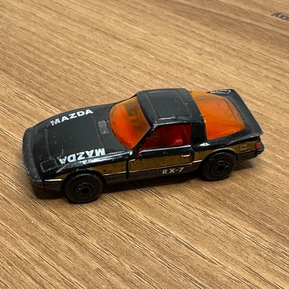 Vintage 1980s matchbox Mazda RX-7 Toy Car Black Diecast Collectible doors open‎